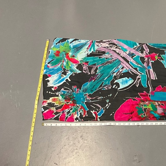 CYNTHIA ROWLEY Silk Scarf Black Chiffon Turquoise Pink Blue Design, sz 20"x74" - Picture 7 of 9